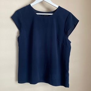 Alex Marie Navy Cap-Sleeved Blouse—Size M